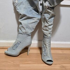 Stylish Denim Peep-Toe Boots